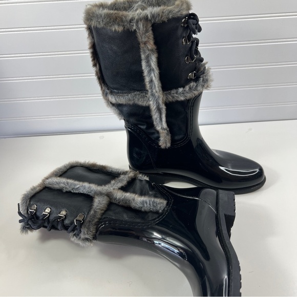 Stuart Weitzman Rebooting Faux-Fur-Trimmed Rain Boots Sz 7.5/38 - Picture 7 of 14